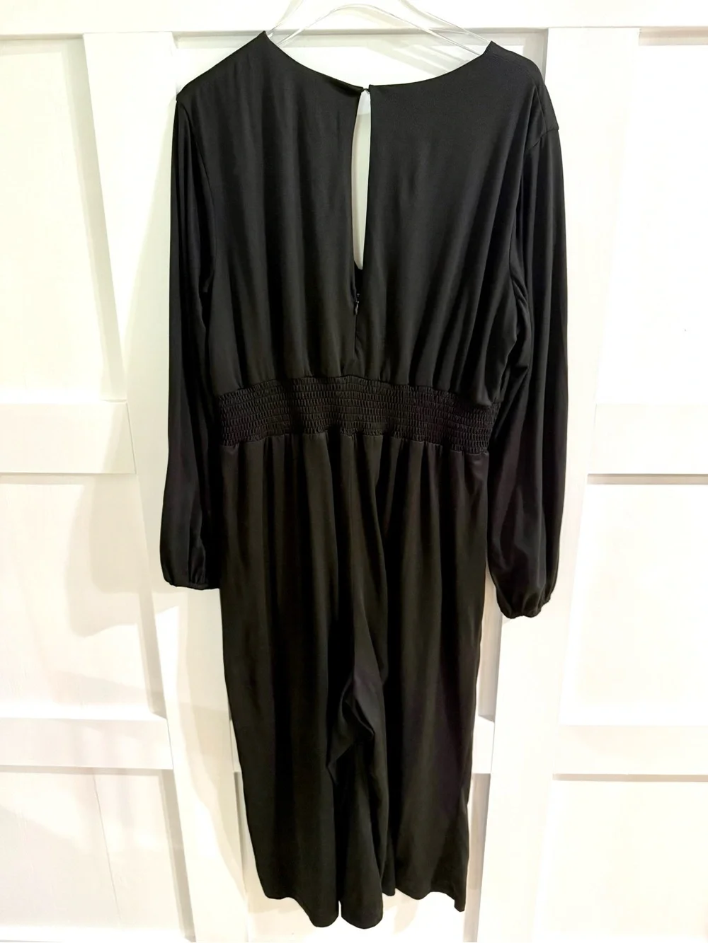 Anthro Hutch Black Wide-Leg Jumpsuit XL Smocked Waist V-Neck - Picture 6 of 10